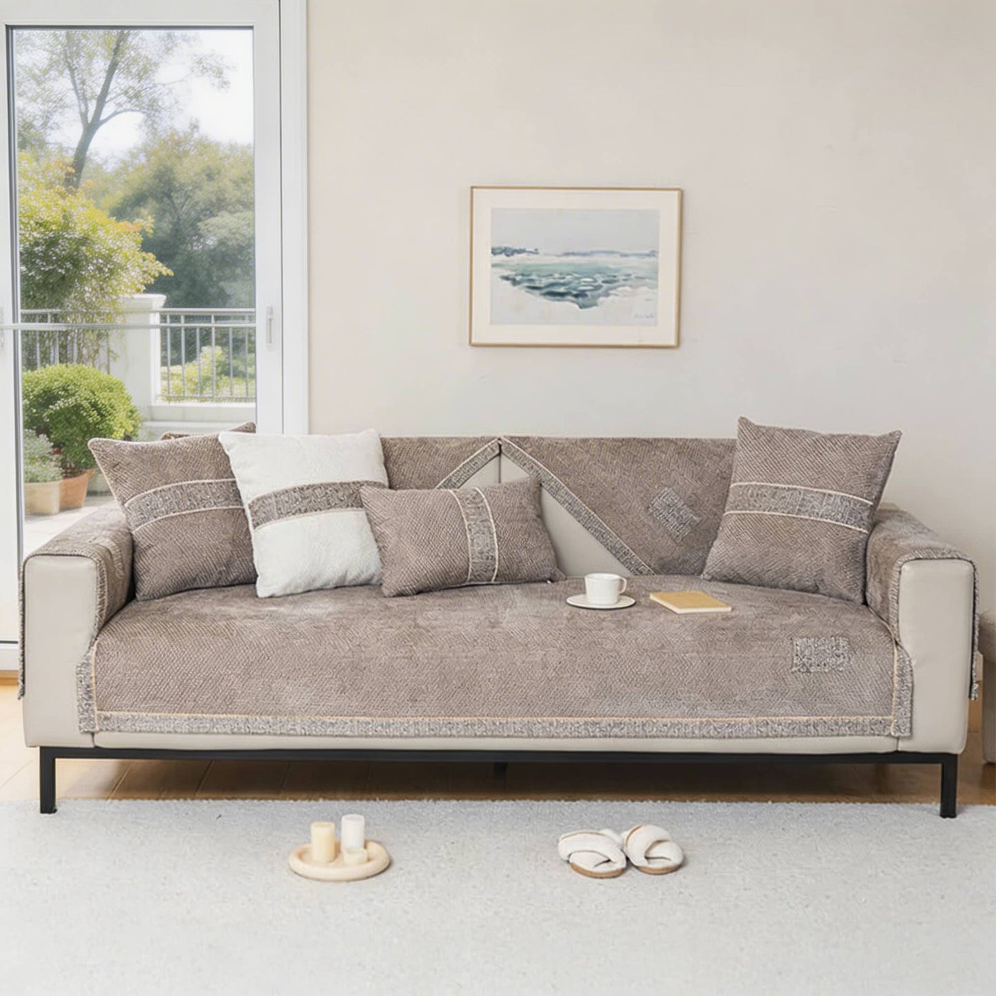 Dog Couch Cover Chenille Anti-Slip Sofa Slipcover for Pets, Machine Washable, Modern Tweed