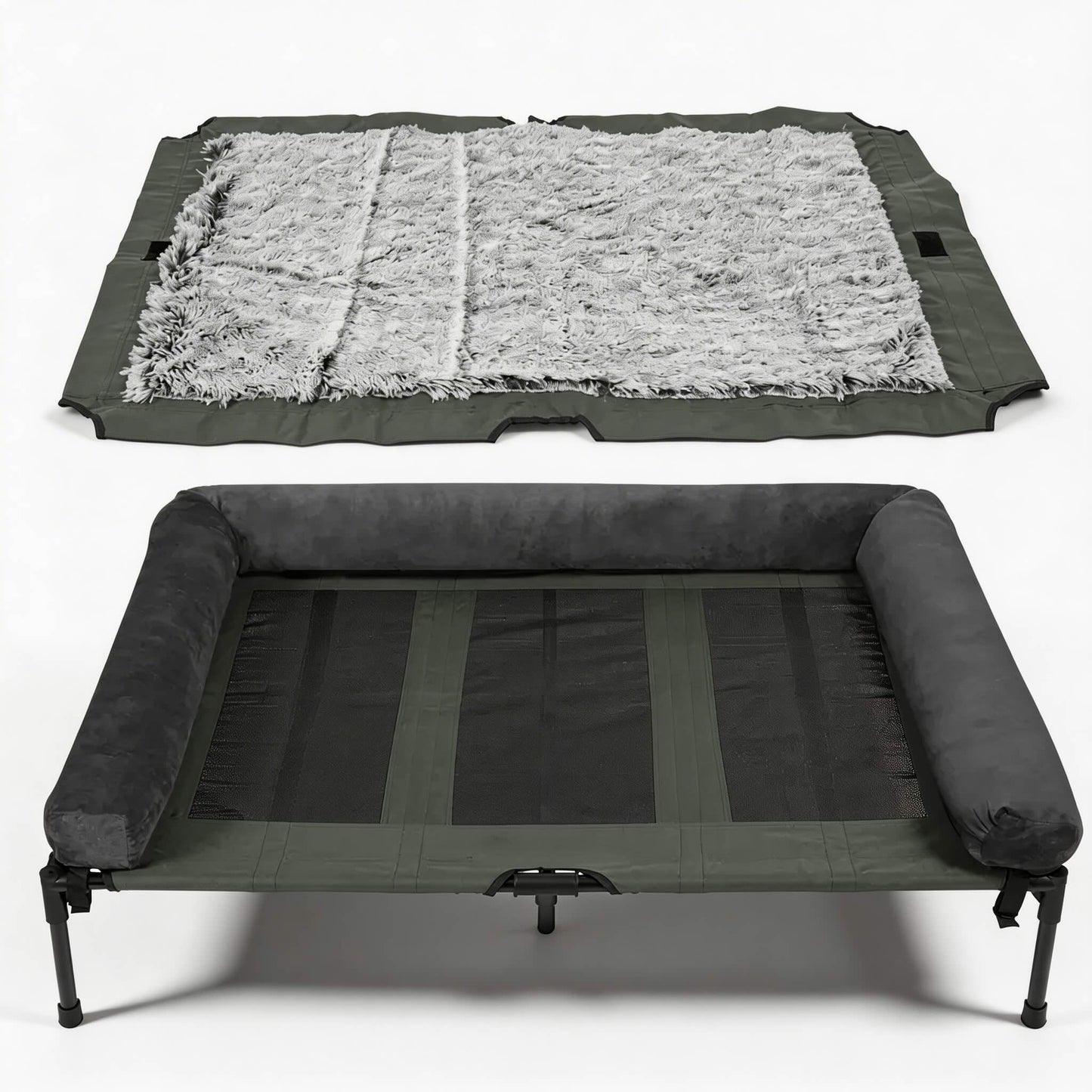 Large Elevated Dog Bed with Cooling Mesh & Plush Mat for Indoor/Outdoor Use
