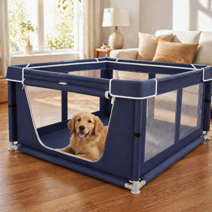 Puppy Playpen 106cm x 106cm Portable High-Strength Mesh and Fabric Enclosure for Small Dogs