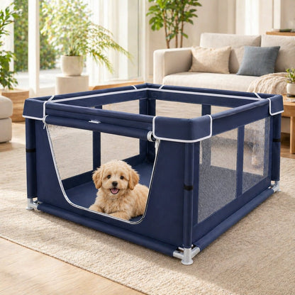 Puppy Playpen 106cm x 106cm Portable High-Strength Mesh and Fabric Enclosure for Small Dogs