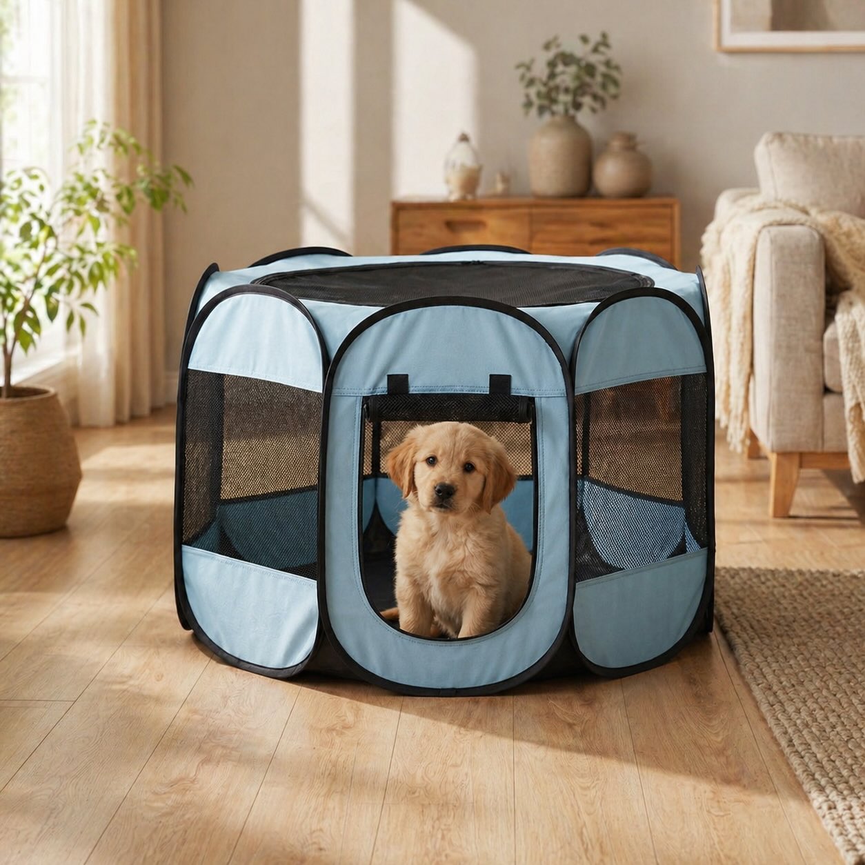 Portable Puppy Playpen for Dogs Foldable Waterproof Oxford Material with Excellent Ventilation