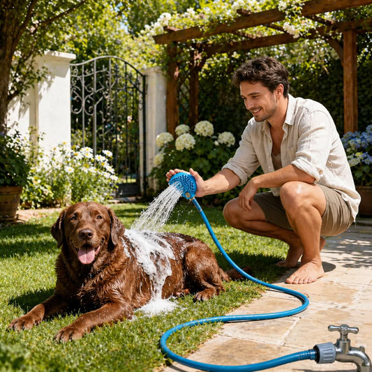 Dog Bath Massage Brush with Hose Attachment for Easy Grooming and Cleaning