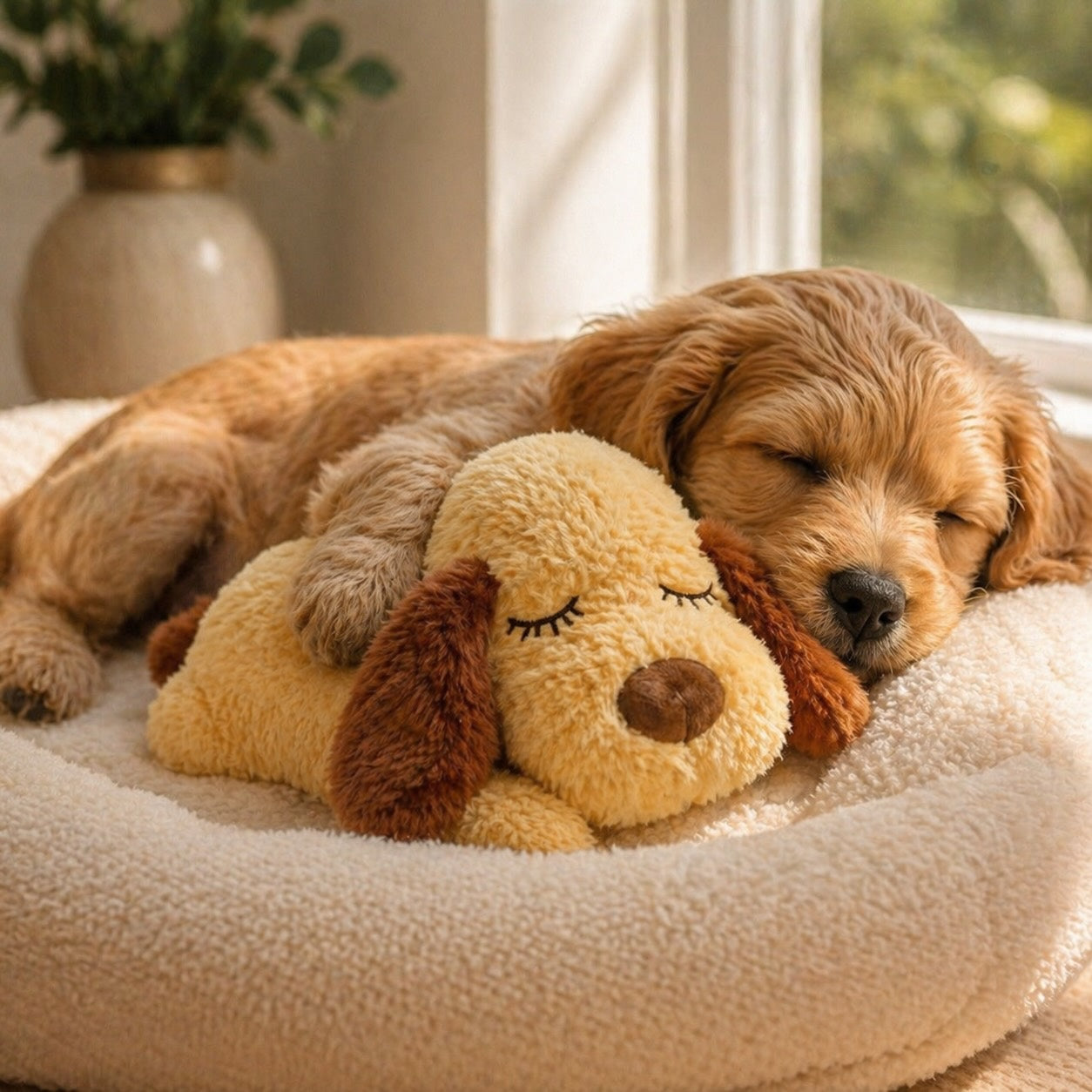 Calming Dog Plush Toy with Heartbeat Simulator & Warming Pack for Anxiety Relief