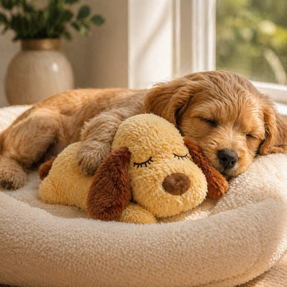 Calming Dog Plush Toy with Heartbeat Simulator & Warming Pack for Anxiety Relief