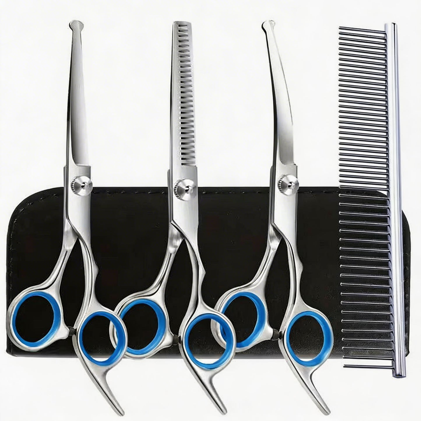 Stainless Steel Dog Grooming Scissors Set with Ergonomic Handles for Precision Trimming