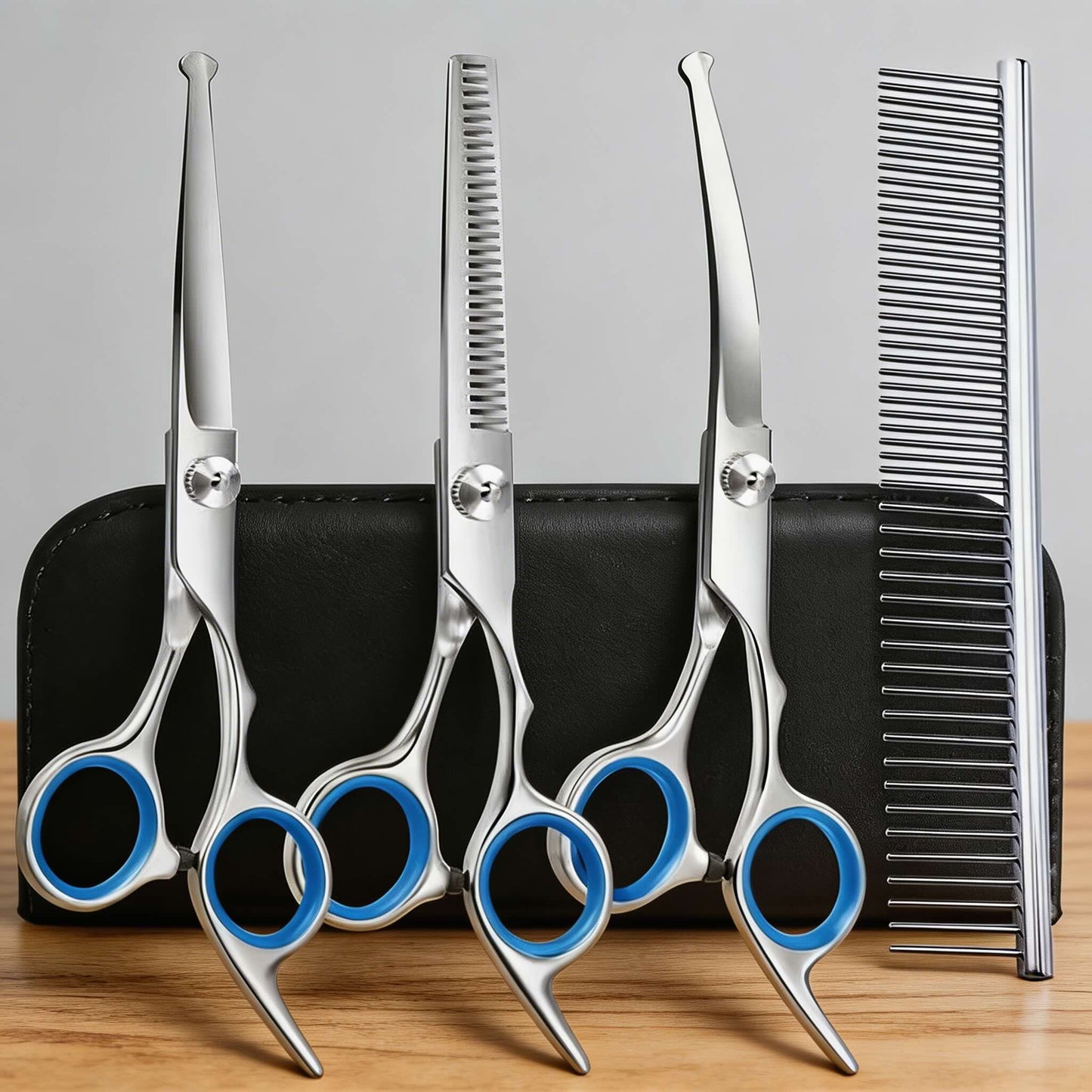 Stainless Steel Dog Grooming Scissors Set with Ergonomic Handles for Precision Trimming
