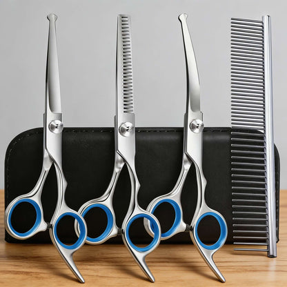 Stainless Steel Dog Grooming Scissors Set with Ergonomic Handles for Precision Trimming