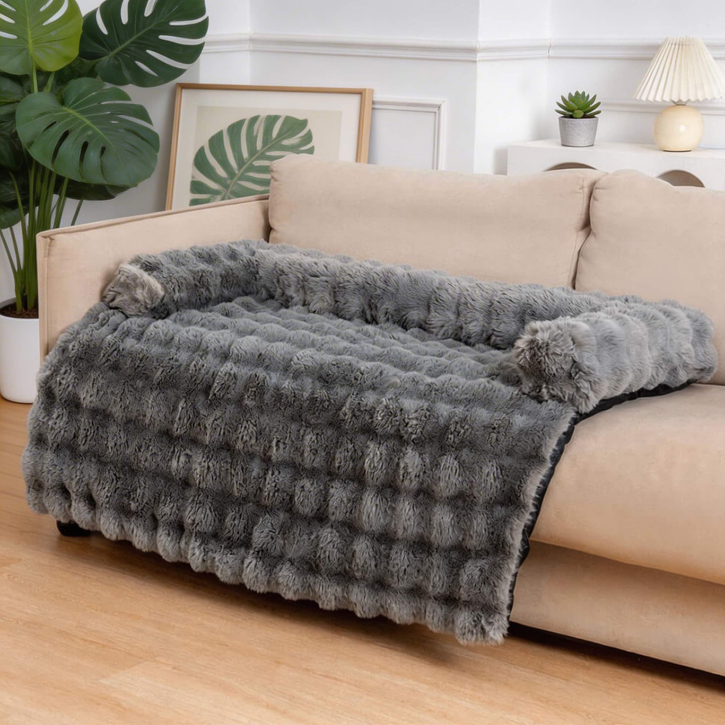 Orthopedic Dog Bed Ultra Soft Plush Calming Pet Mat with Raised Edges