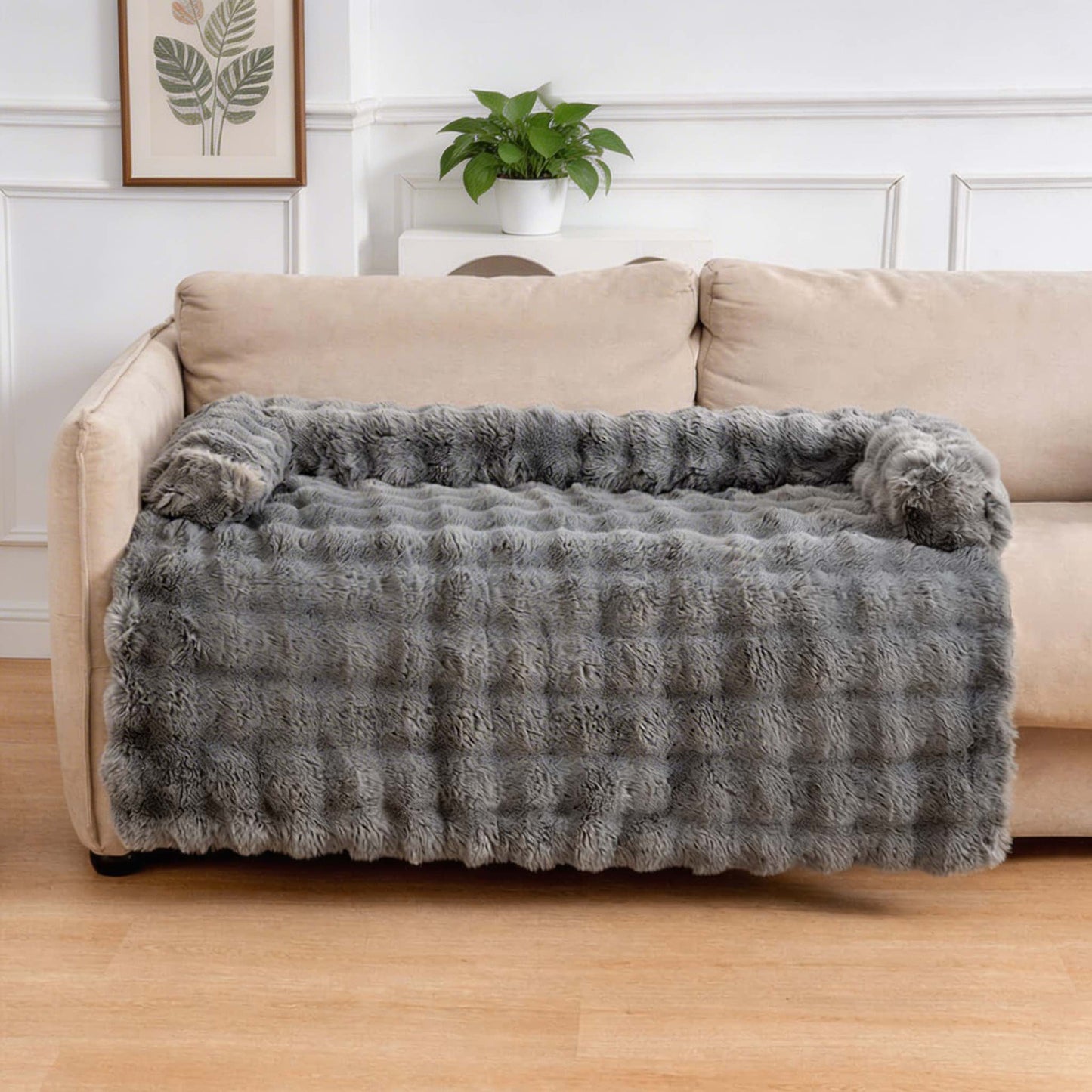 Orthopedic Dog Bed Ultra Soft Plush Calming Pet Mat with Raised Edges