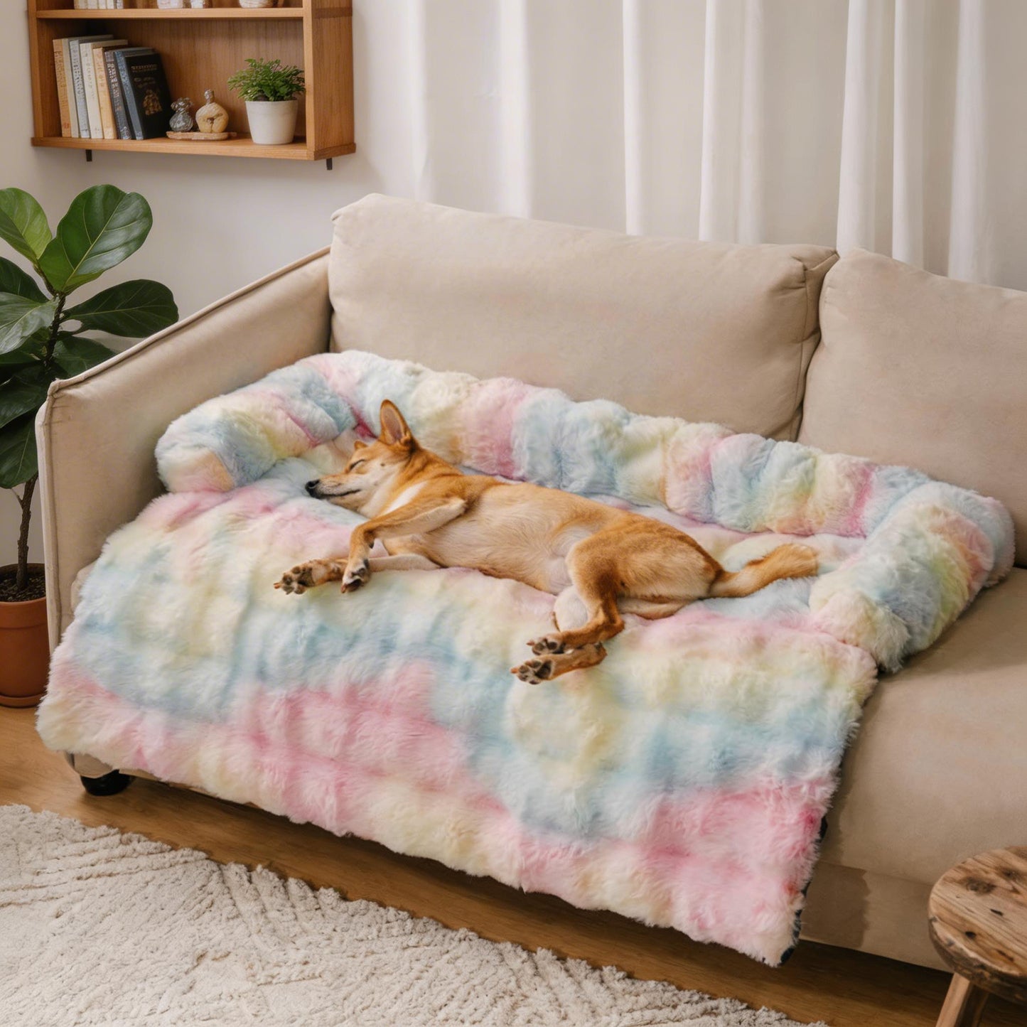 Orthopedic Dog Bed Ultra Soft Plush Calming Pet Mat with Raised Edges