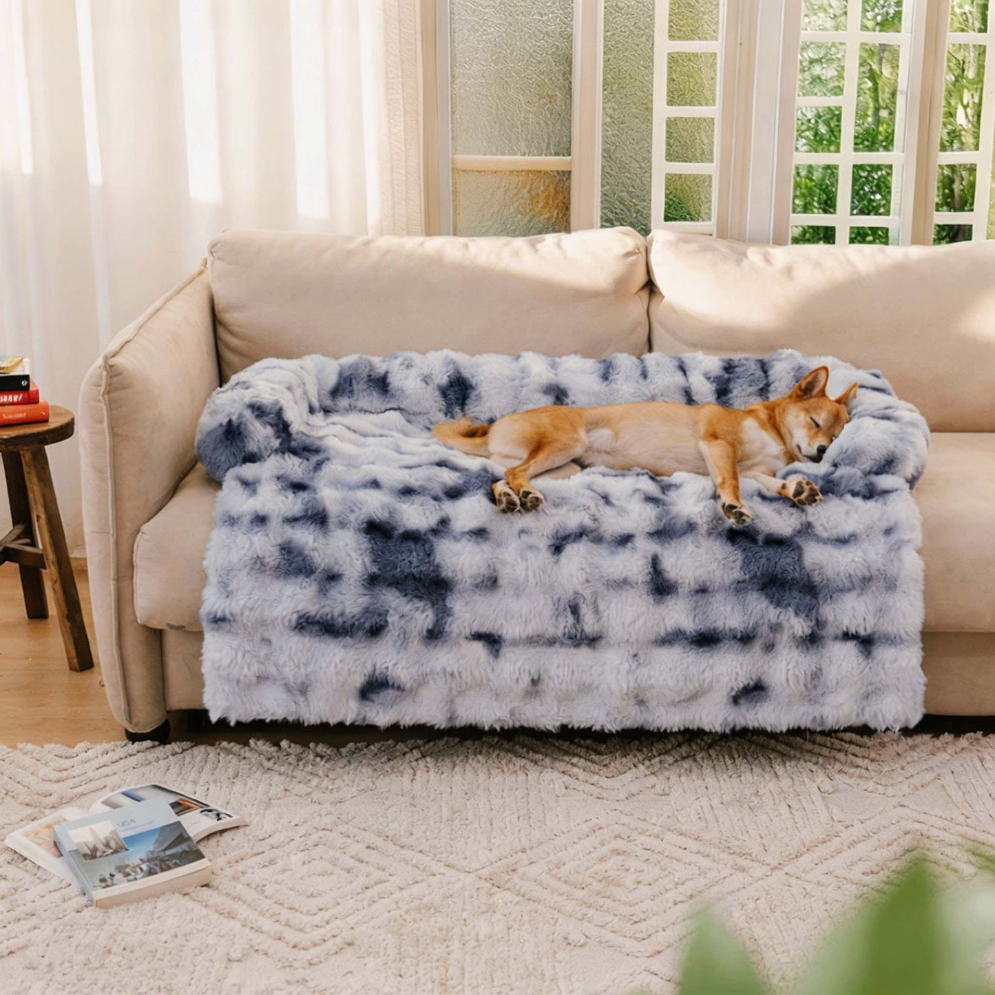Orthopedic Dog Bed Ultra Soft Plush Calming Pet Mat with Raised Edges