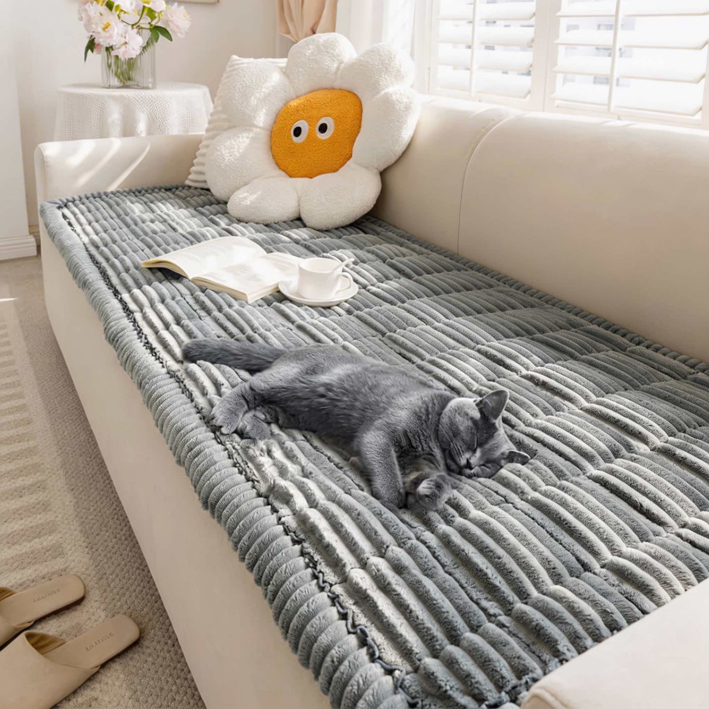 Non-Slip Flannel Dog Mat Couch Cover Soft Breathable Pet Bed