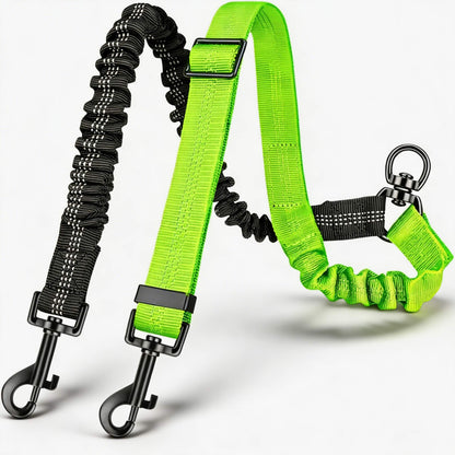 Adjustable Double Dog Leash Coupler Shock Absorbing Bungee