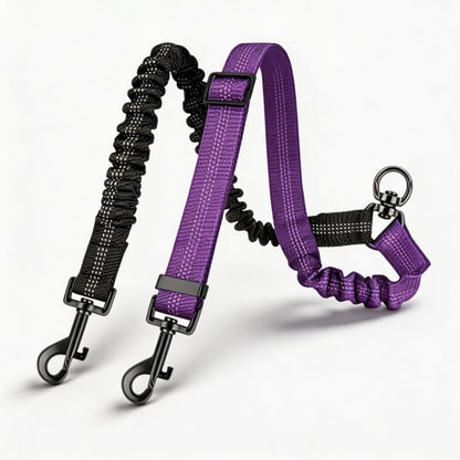 Adjustable Double Dog Leash Coupler Shock Absorbing Bungee