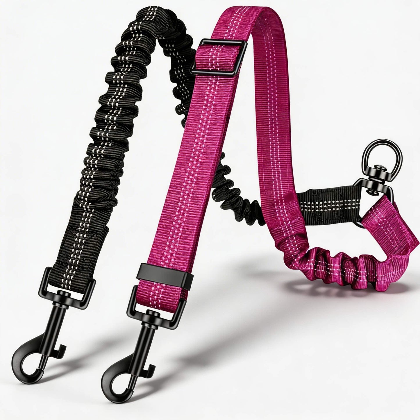 Adjustable Double Dog Leash Coupler Shock Absorbing Bungee