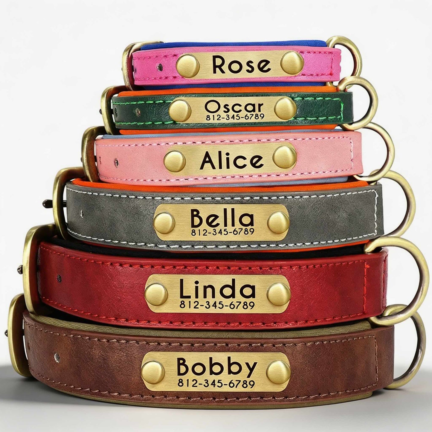 Soft Padded Personalised Leather Dog Collar with Lead Set for Small to Large Dogs