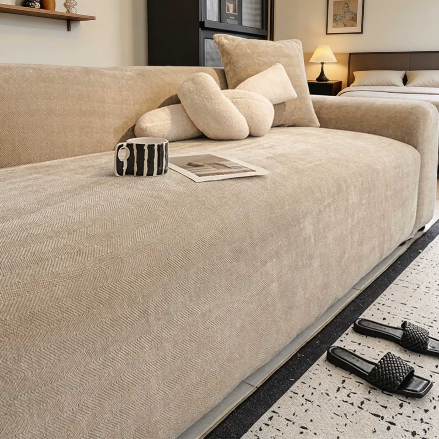 Dog Sofa Cover Scratch-Resistant Herringbone Slipcover for Full Protection