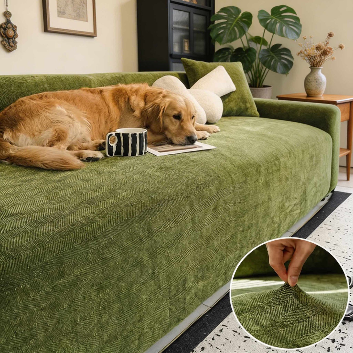 Dog Sofa Cover Scratch-Resistant Herringbone Slipcover for Full Protection