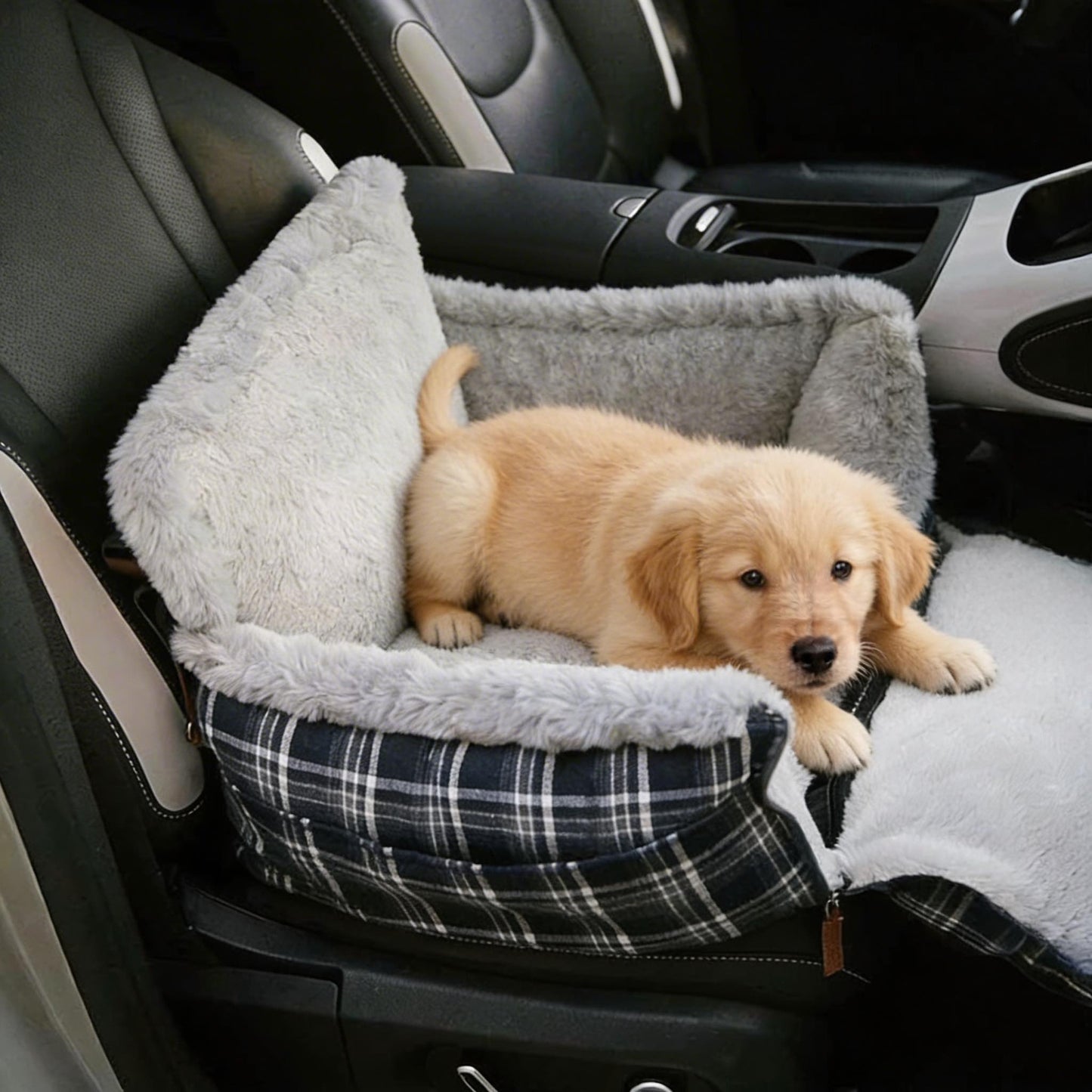 Dog Booster Car Seat Bed with Non-Slip Base for Small to Medium Dogs, Portable Plush Pet Car Seat