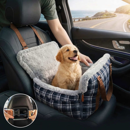 Dog Booster Car Seat Bed with Non-Slip Base for Small to Medium Dogs, Portable Plush Pet Car Seat