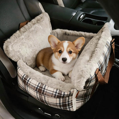 Dog Booster Car Seat Bed with Non-Slip Base for Small to Medium Dogs, Portable Plush Pet Car Seat