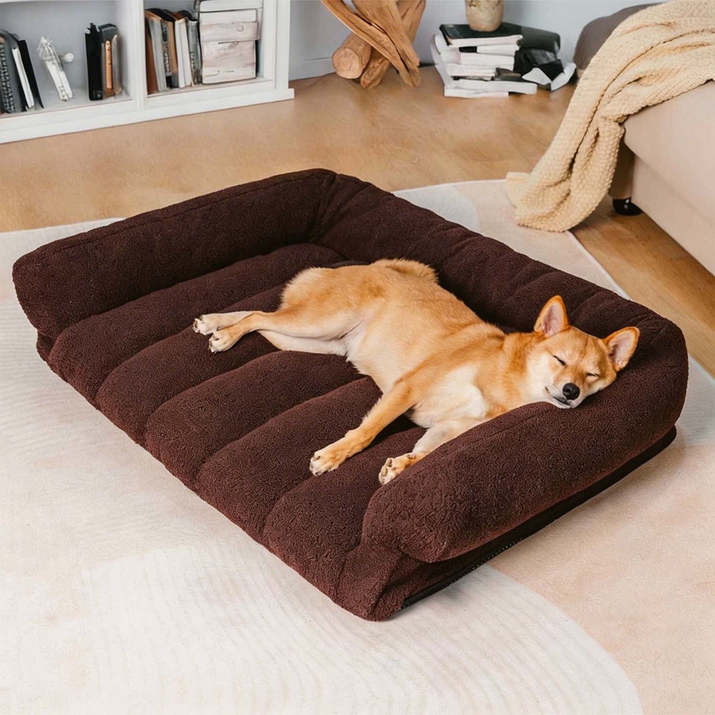Orthopedic Large Dog Bed with Soft Teddy Fleece and Bolster Support