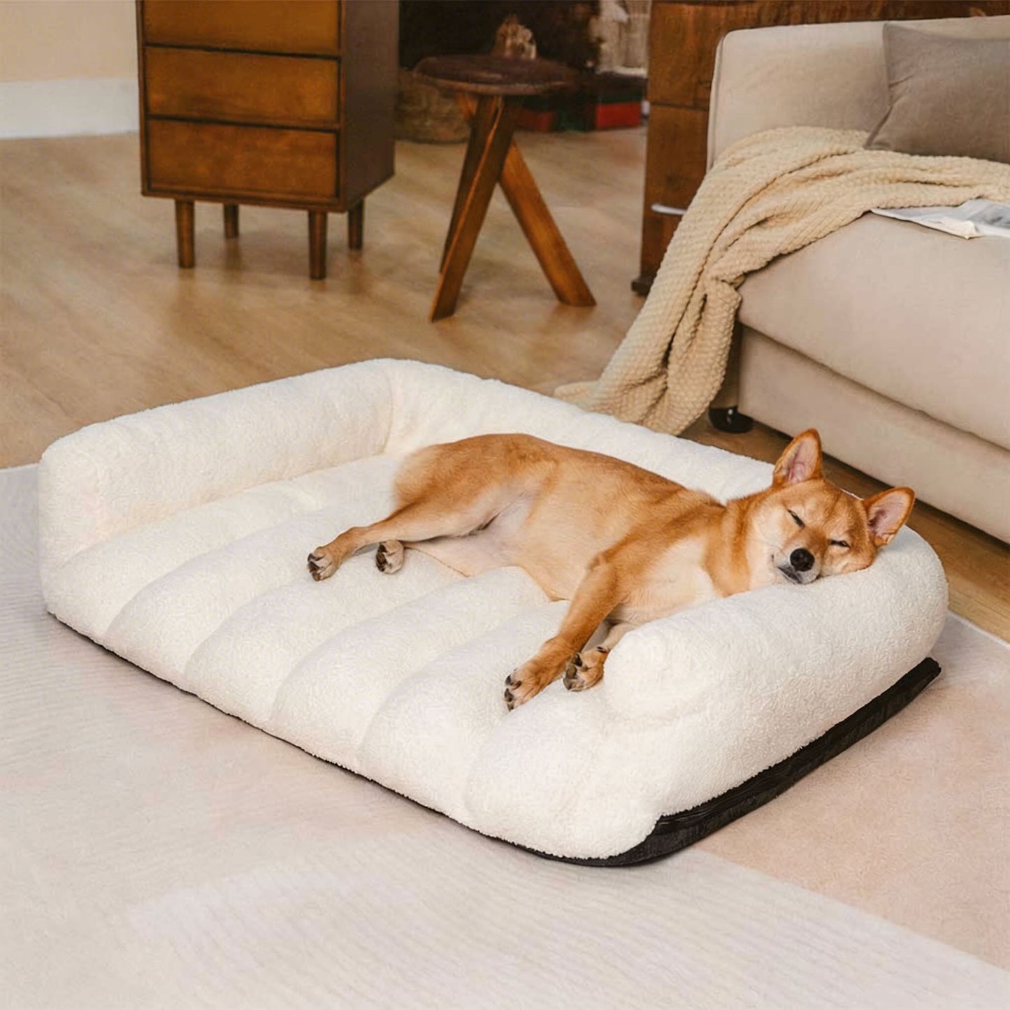 Orthopedic Large Dog Bed with Soft Teddy Fleece and Bolster Support