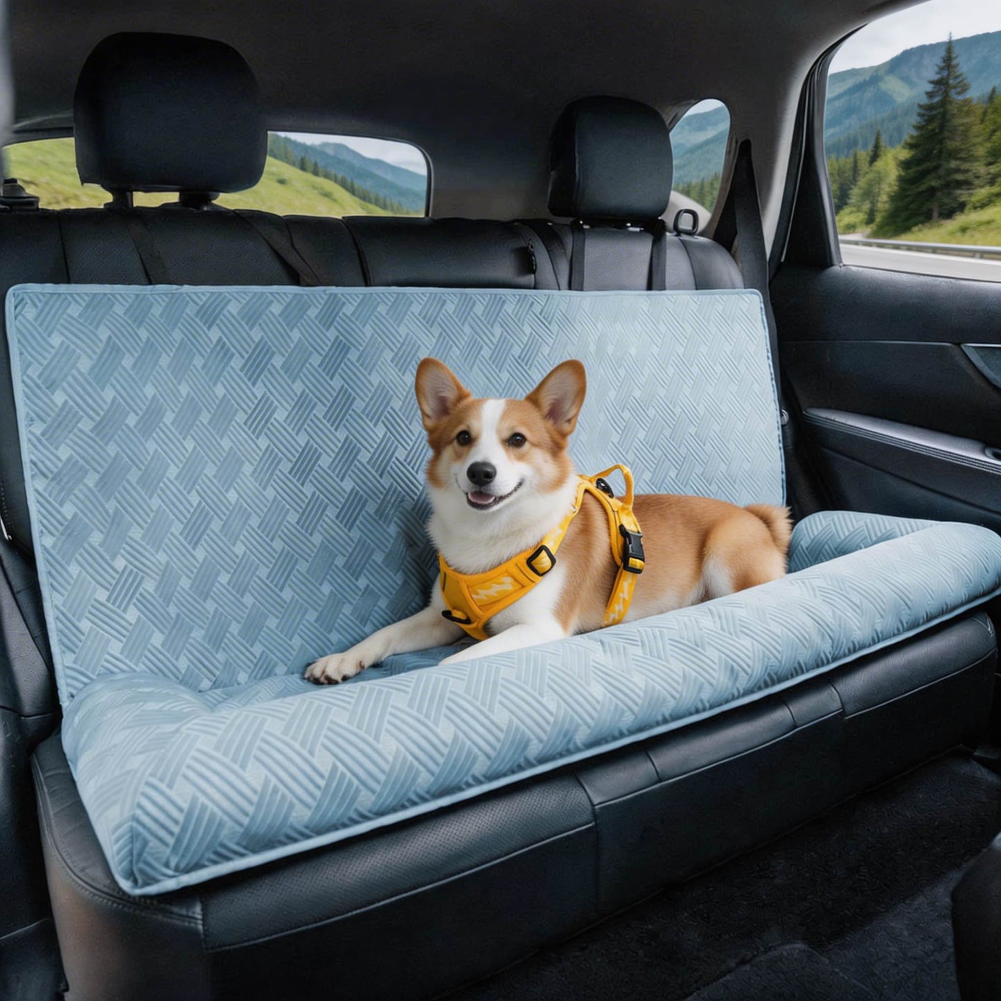 Cooling Dog Car Seat Bed Large Bolster with Adjustable Safety Strap for Travel