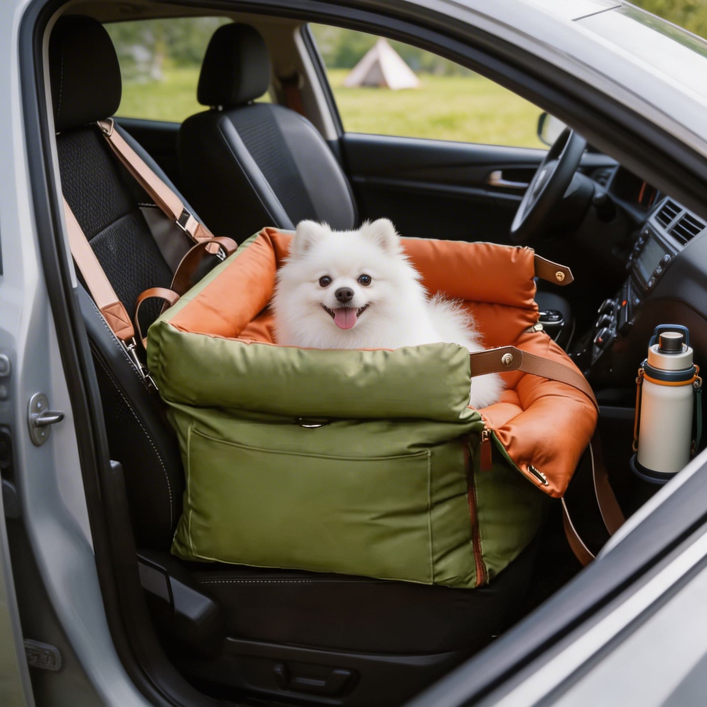 Deluxe Faux Leather Dog Car Seat Booster Bed for Small to Medium Dogs - Waterproof, Non-Slip, Machine-Washable