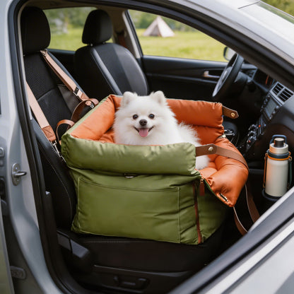 Deluxe Faux Leather Dog Car Seat Booster Bed for Small to Medium Dogs - Waterproof, Non-Slip, Machine-Washable