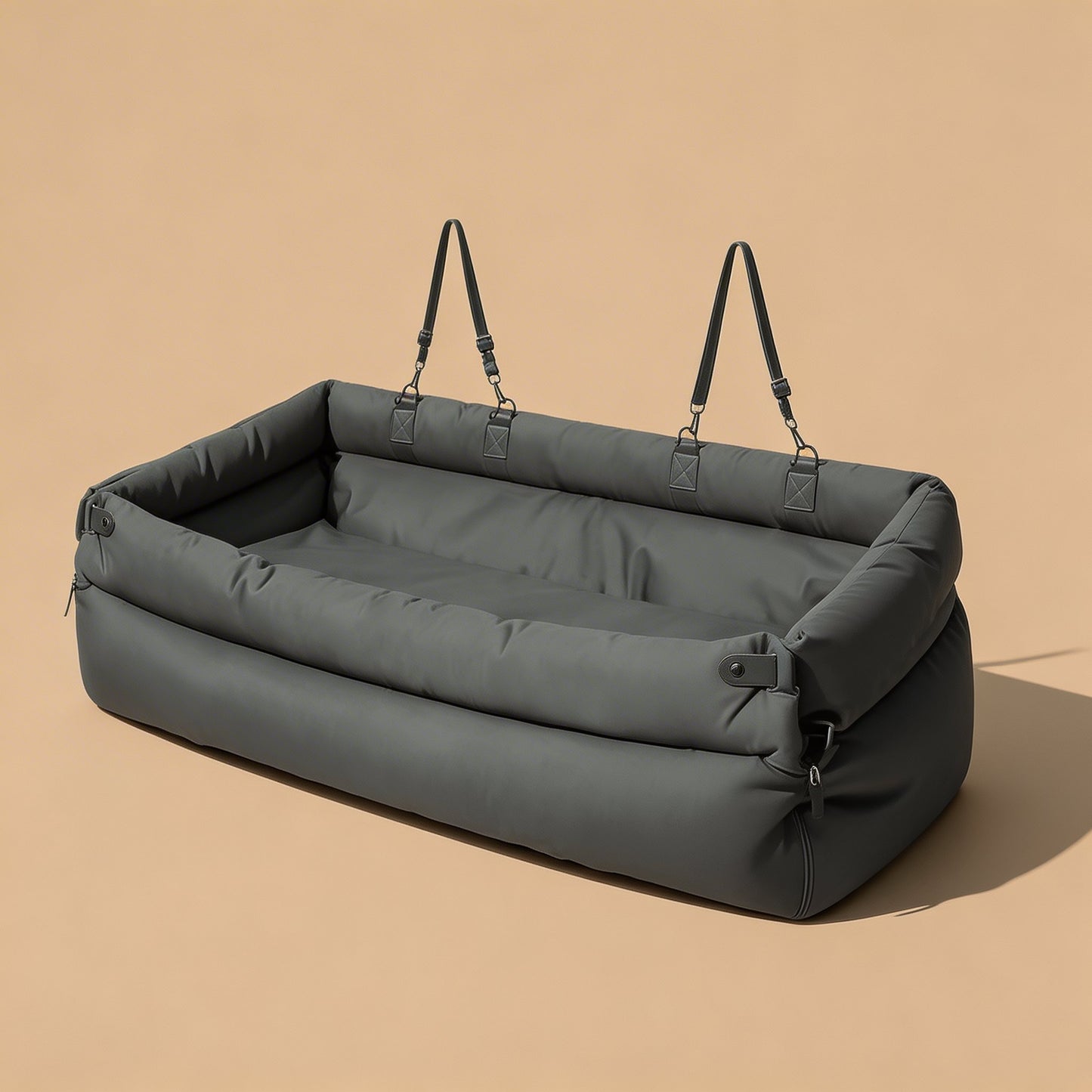 Deluxe Faux Leather Dog Car Seat Booster Bed for Small to Medium Dogs - Waterproof, Non-Slip, Machine-Washable