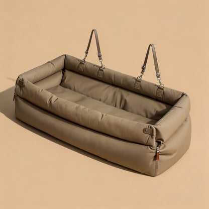 Deluxe Faux Leather Dog Car Seat Booster Bed for Small to Medium Dogs - Waterproof, Non-Slip, Machine-Washable