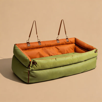 Deluxe Faux Leather Dog Car Seat Booster Bed for Small to Medium Dogs - Waterproof, Non-Slip, Machine-Washable