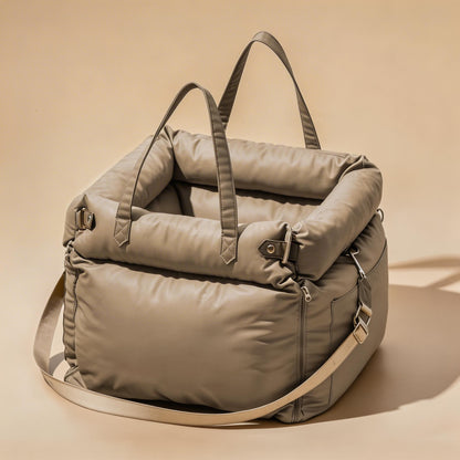 Deluxe Faux Leather Dog Car Seat Booster Bed for Small to Medium Dogs - Waterproof, Non-Slip, Machine-Washable