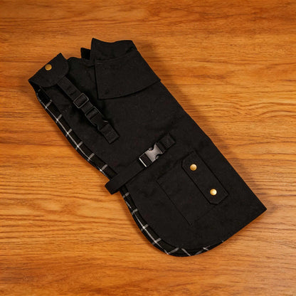 Waterproof Dog Coat with Flanno Lining for All-Weather Protection - Black
