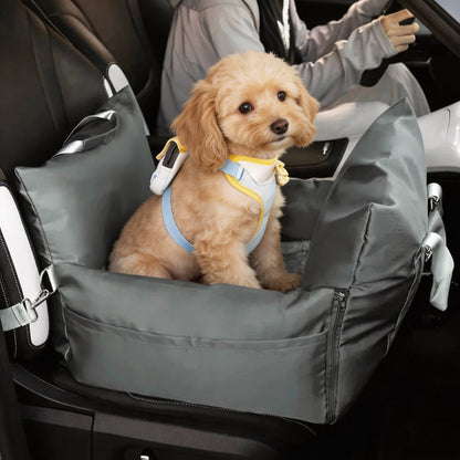 Waterproof Dog Car Seat Bed with Adjustable Safety Leash for Travel
