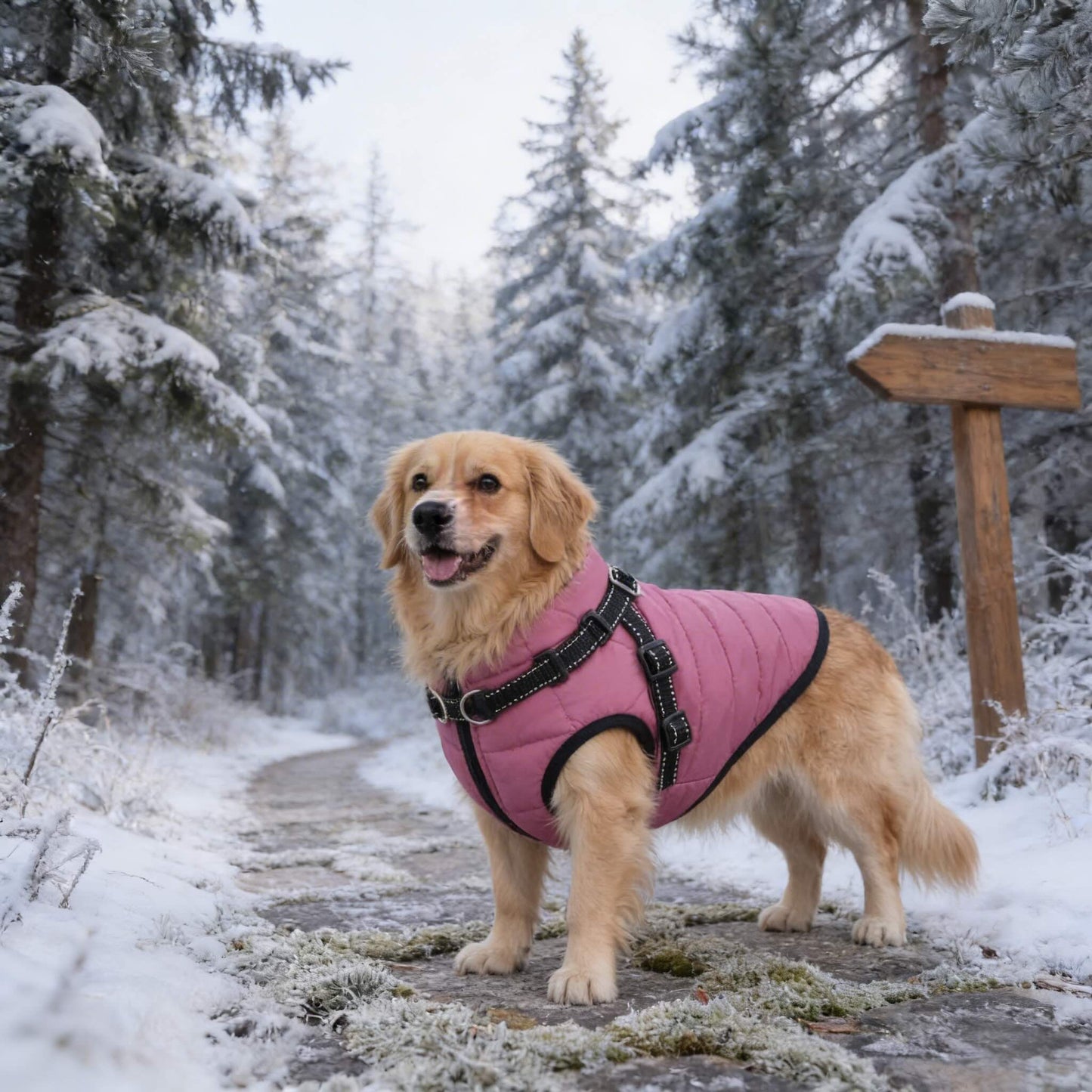 Waterproof Dog Jacket for Winter with Fleece Lining and Built-in Harness, Sizes S-XL