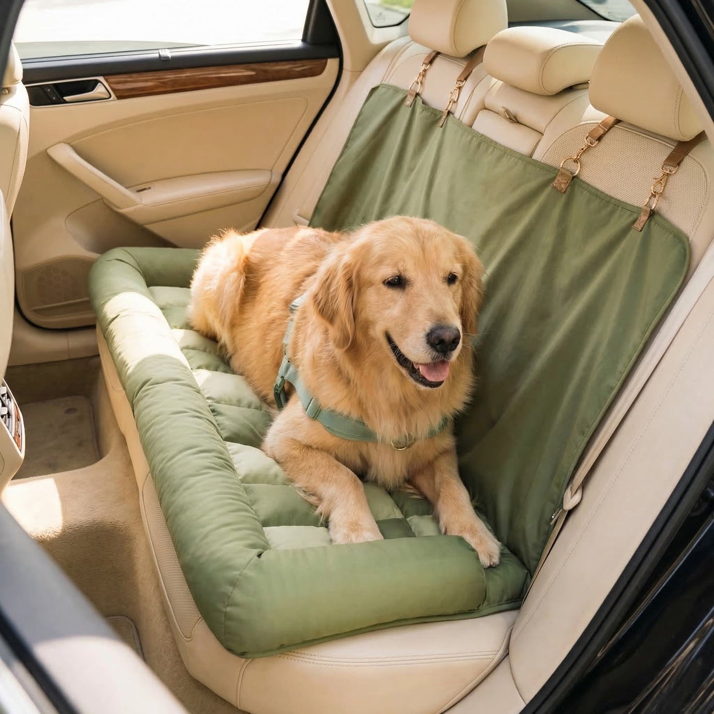 Large Dog Car Seat Bed with Anti-Slip Design & Adjustable Safety Straps