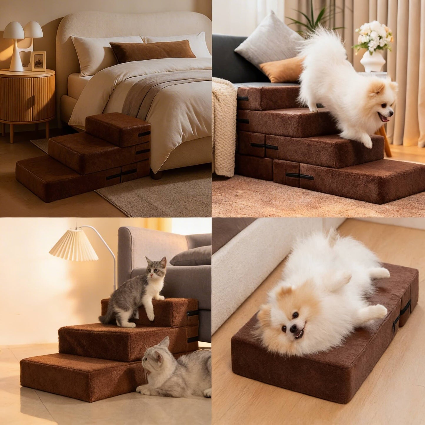 Dog Stairs for Bed Waterproof PU Leather Adjustable Pet Steps Multi-Level