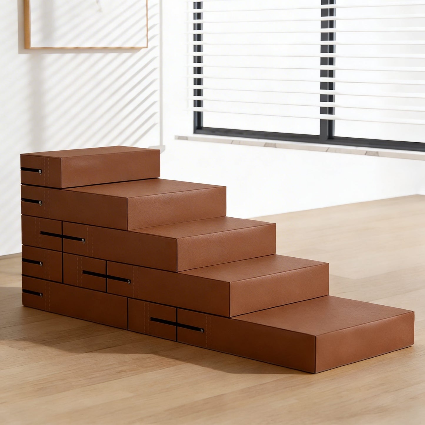 Dog Stairs for Bed Waterproof PU Leather Adjustable Pet Steps Multi-Level