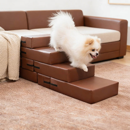 Dog Stairs for Bed Waterproof PU Leather Adjustable Pet Steps Multi-Level