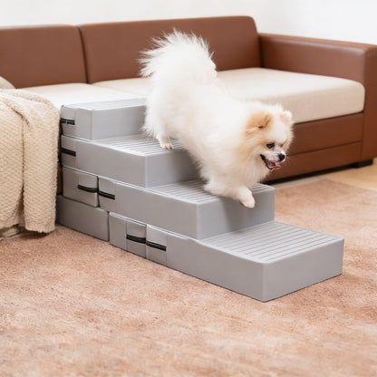 Dog Stairs for Bed Waterproof PU Leather Adjustable Pet Steps Multi-Level