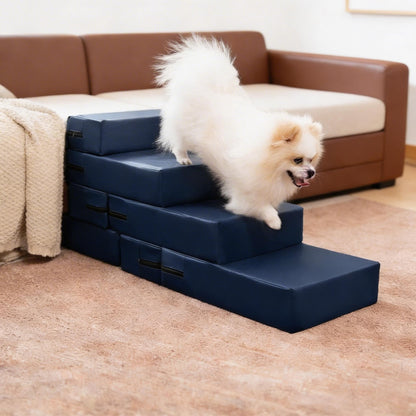 Dog Stairs for Bed Waterproof PU Leather Adjustable Pet Steps Multi-Level