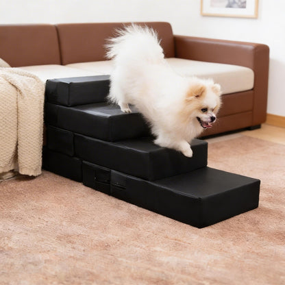 Dog Stairs for Bed Waterproof PU Leather Adjustable Pet Steps Multi-Level