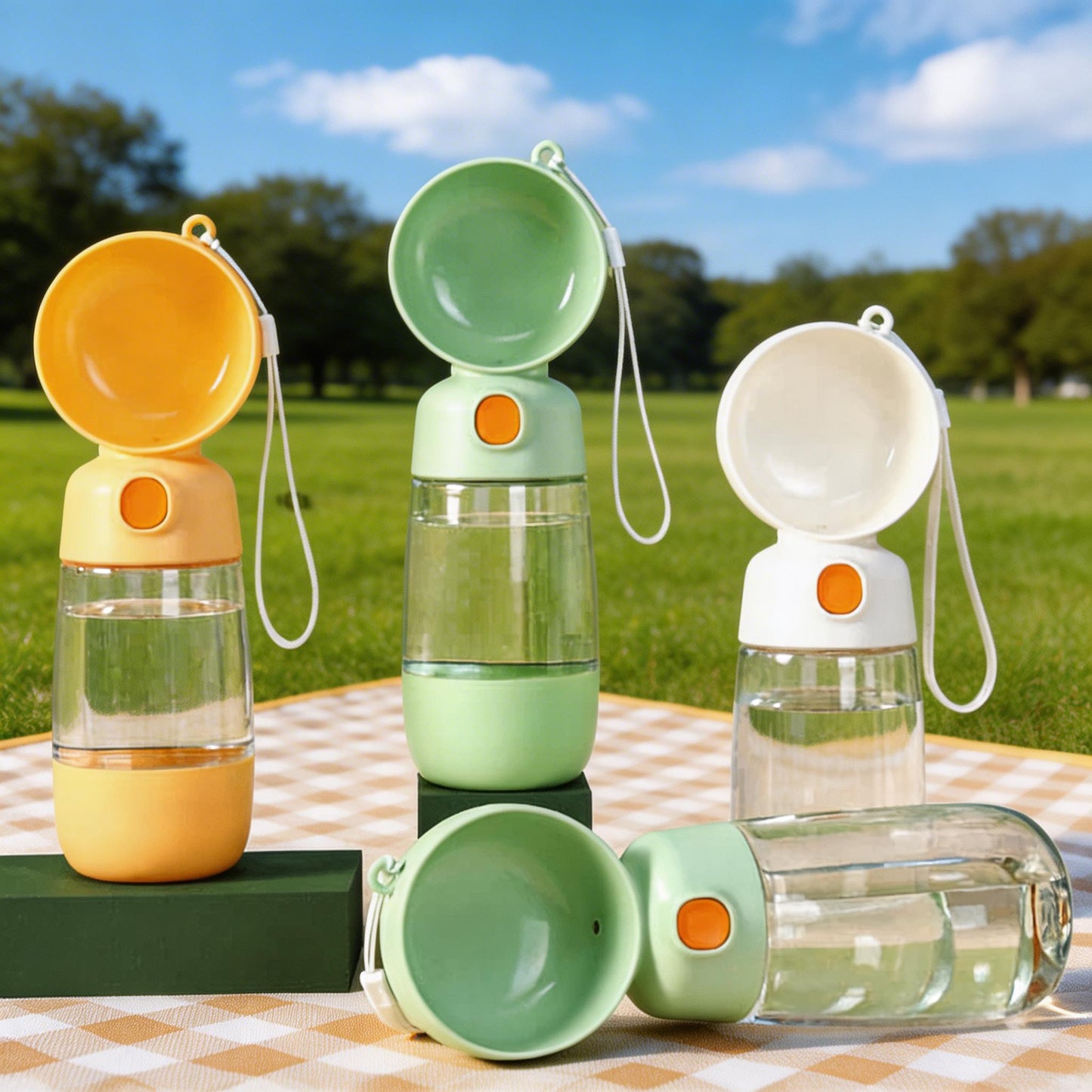 Dog Water Bottle 400ml Portable Canine Water Bottle with Food Dispenser