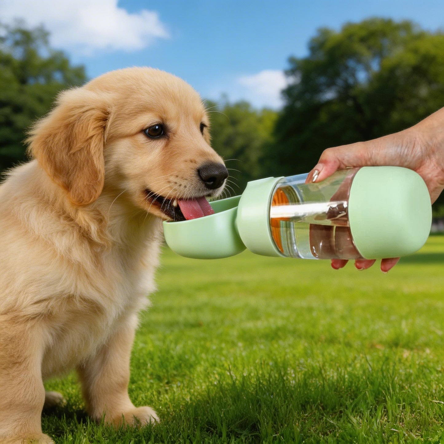 Dog Water Bottle 400ml Portable Canine Water Bottle with Food Dispenser