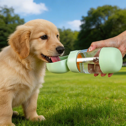 Dog Water Bottle 400ml Portable Canine Water Bottle with Food Dispenser