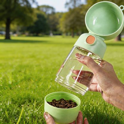 Dog Water Bottle 400ml Portable Canine Water Bottle with Food Dispenser