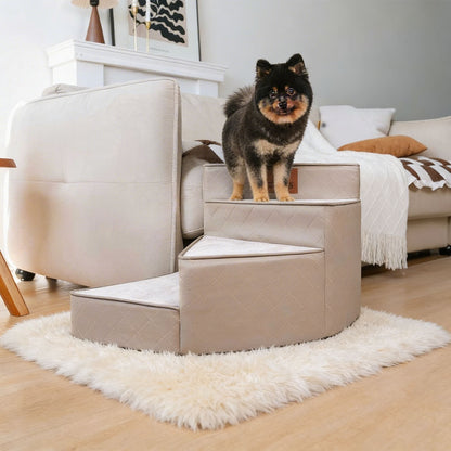 Dog Stairs for Bed, Water-Repellent Faux Leather Pet Steps, Joint-Friendly 2-4 Steps