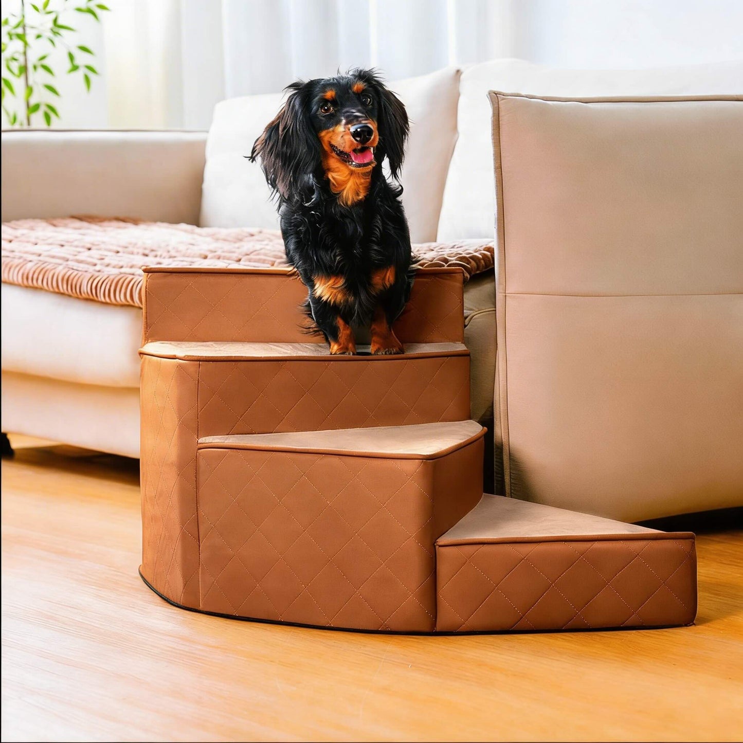 Dog Stairs for Bed, Water-Repellent Faux Leather Pet Steps, Joint-Friendly 2-4 Steps